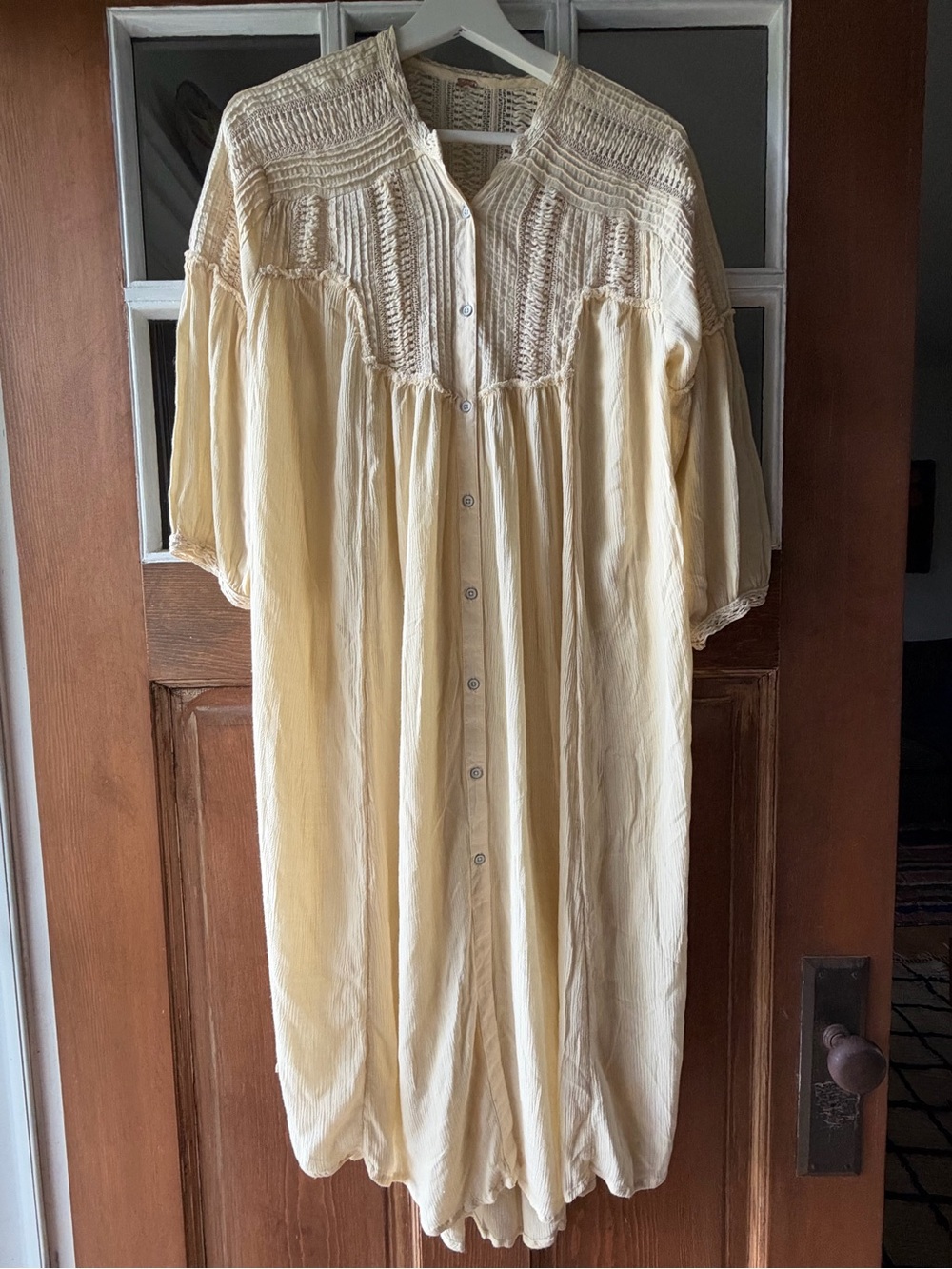 Free People Cream Button-Front Midi Overshirt Dress